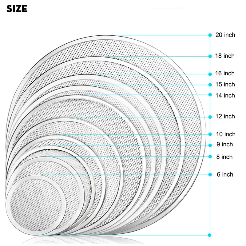 New High Quality 6 to 22 inch Seamless Aluminum Mesh Pizza Pan Baking Screen Round Metal Pizza Net Oven Accessories Bakeware