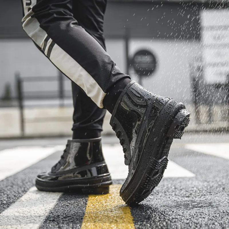 Excargo Men Ankle Boots Rubber Shoes Rainday Rainboots 2020 New Pvc Rain Boots for Men High Top Black Shoes Waterproof