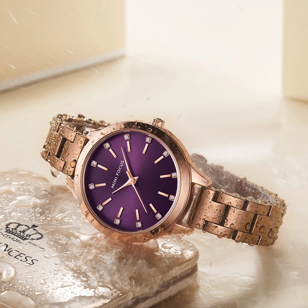 MINI FOCUS Fashion Quartz Watches for Women 2020 Luxury Rose Gold Purple Waterproof Wristwatch Lady Simple Elegant Watch 0367