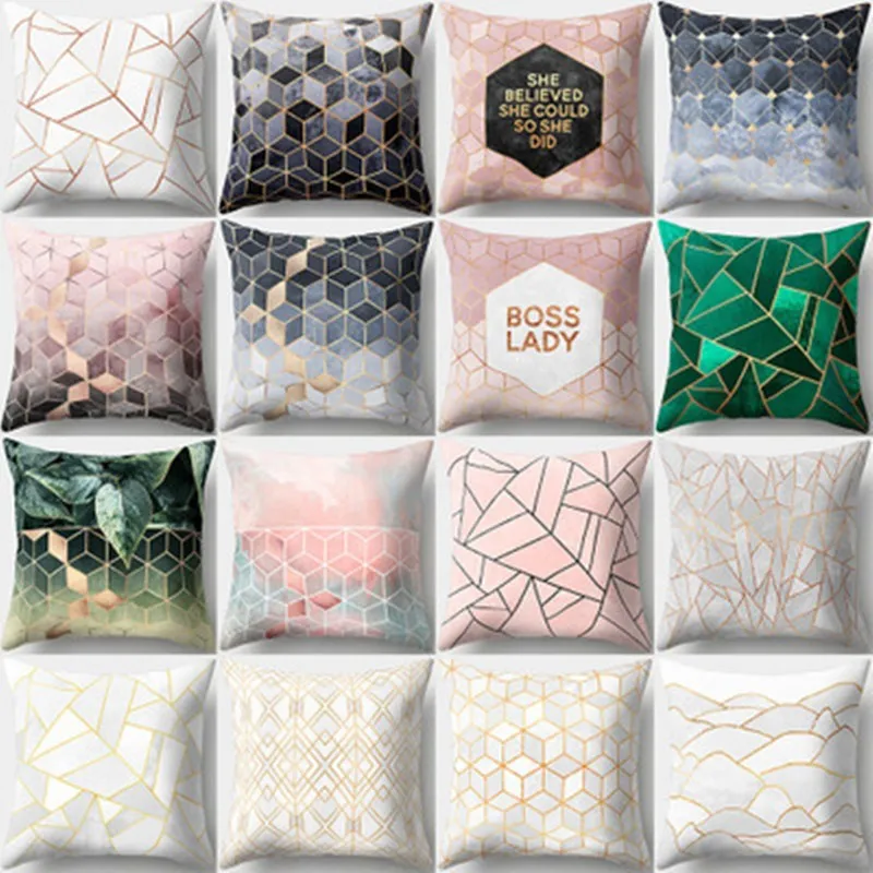 Simple Marble Geometric Cushion Cushion Sofa Chair Decoration Pillow Polyester Car Waist Cushion Home Decoration (no Pillow)