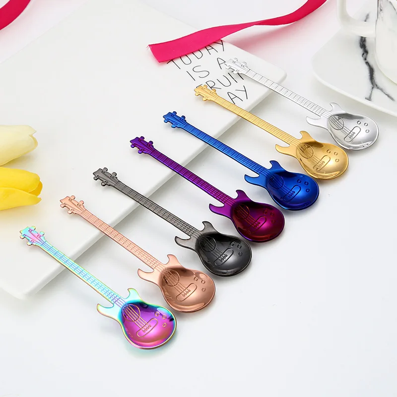 High Quality Guitar Shape Spoon Stainless Steel Coffee Milk Ice-cream Mixing Spoon Little Creative Gift