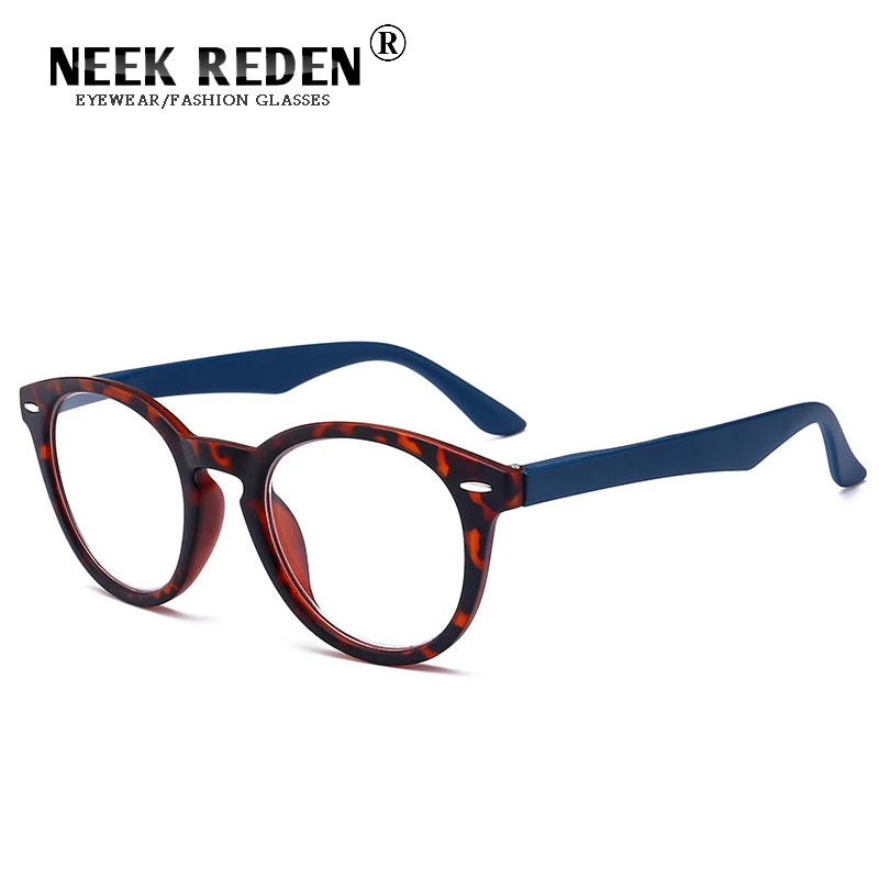 Gafas de lectura redondas de leopardo azul para hombre y mujer, anteojos con remache para presbicia, dioptrías + 0,5 + 0,75 + 1,25 + 2,25 + 3,25 +