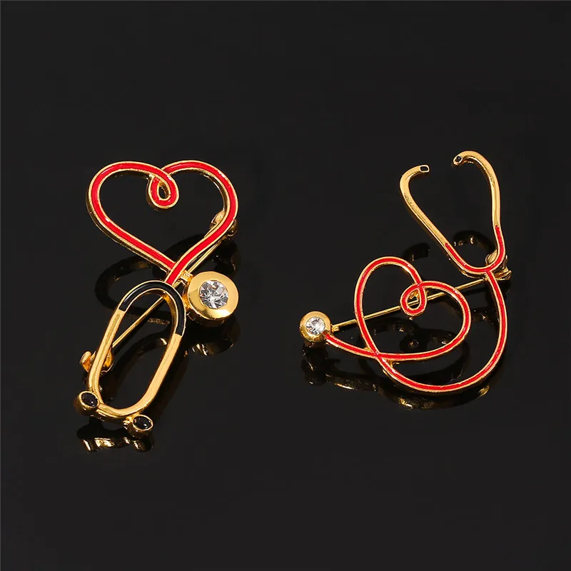 2022 New Hot Sale Medical Medicine Brooch Pin Stethoscope Electrocardiogram Heart Shaped Pin Nurse Doctor Backpack Lapel Jewelry