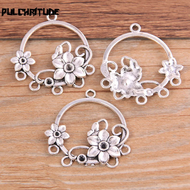 8PCS 33*35mm New Product Two Color Round Flower Charms Connector Jewelry Metal Alloy Jewelry Marking