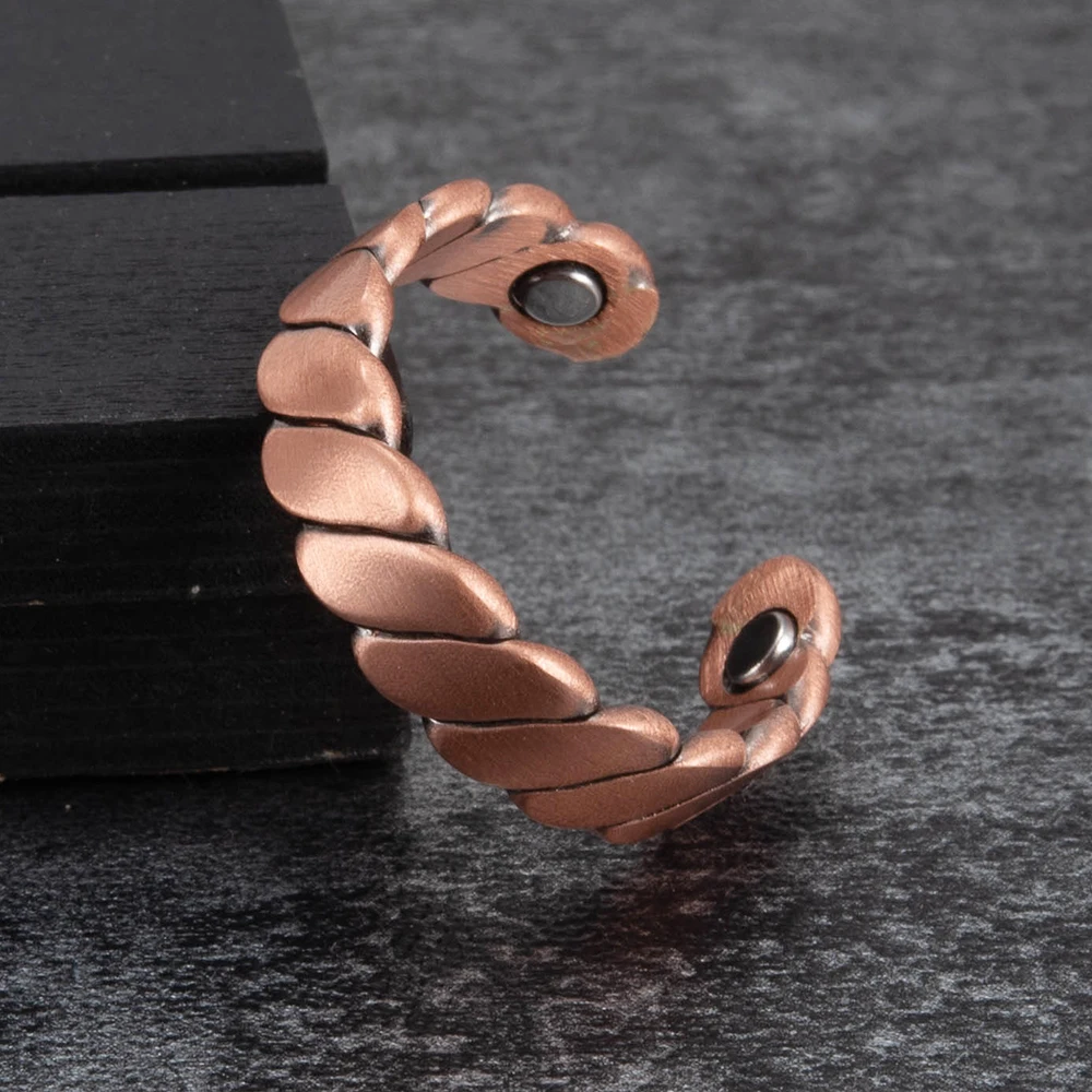 Vinterly Twisted Adjustable Ring Men Pure Copper Magnetic Open Cuff 6mm Vintage Finger Magnet Therapy Arthritis Pain Relief