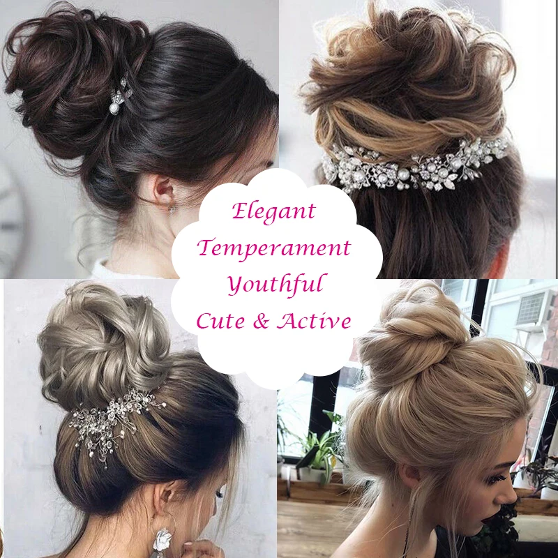 BENEHAIR Messy Bun Hair Piece Synthetic Hair Bun Scrunchies for Women Brown and Blonde Wavy Curly Chignon Ponytail Hairpieces