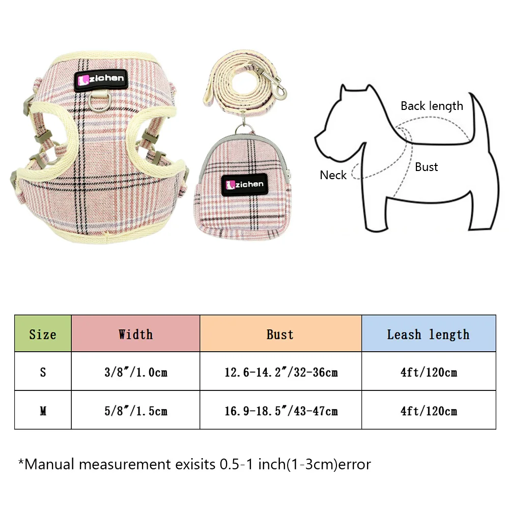 Adjustable Soft Pet Dog Harness Vest, Leash Snack Bag, Puppy and Cat Harness Set, Small and Medium Pet Supplies