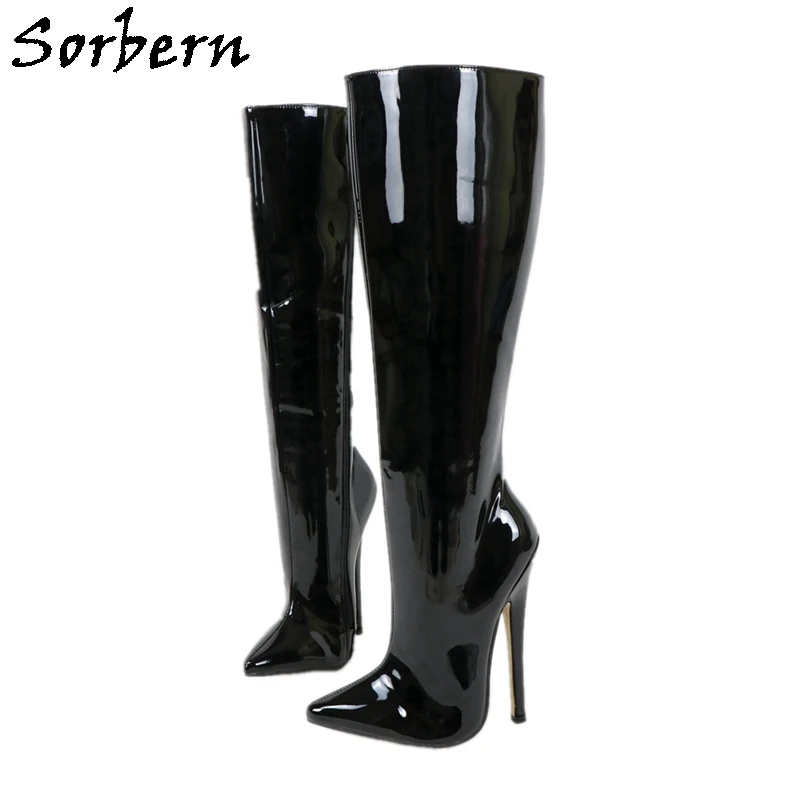 

Sorbern Knee High Boots 18Cm Spike High Heel Pointed Toe Custom Wide Calf Fit Hard Shaft Winter Boot Sexy Fetish Heel Boot