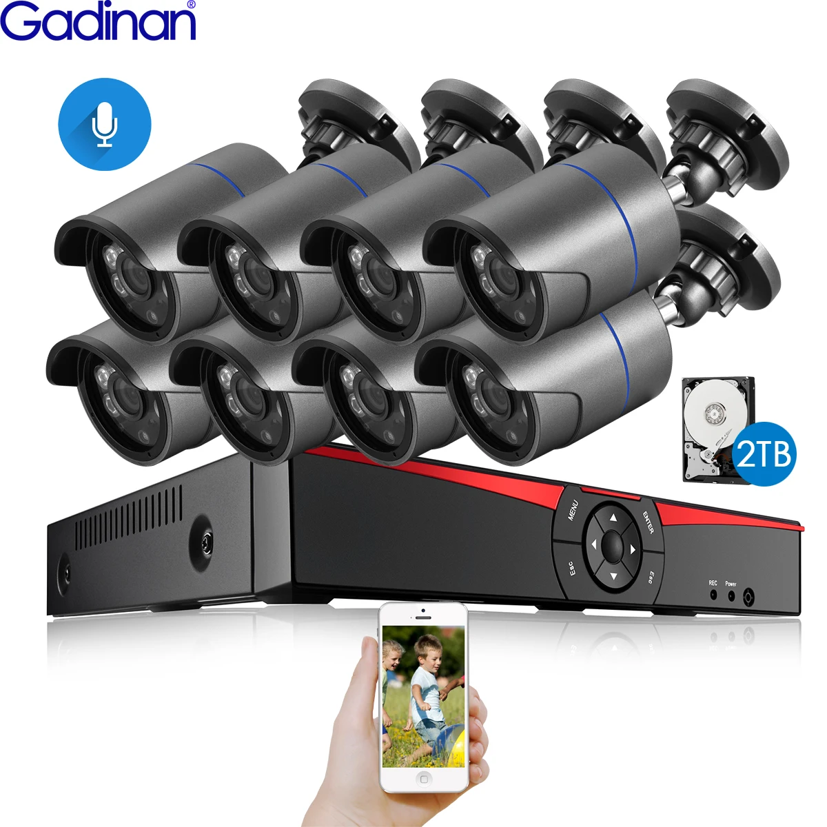 

Gadinan 8CH 5MP HDMI POE NVR Kit 3.0MP Outdoor Audio Record IP Camera CCTV Security System Video Surveillance Set 2TB HDD