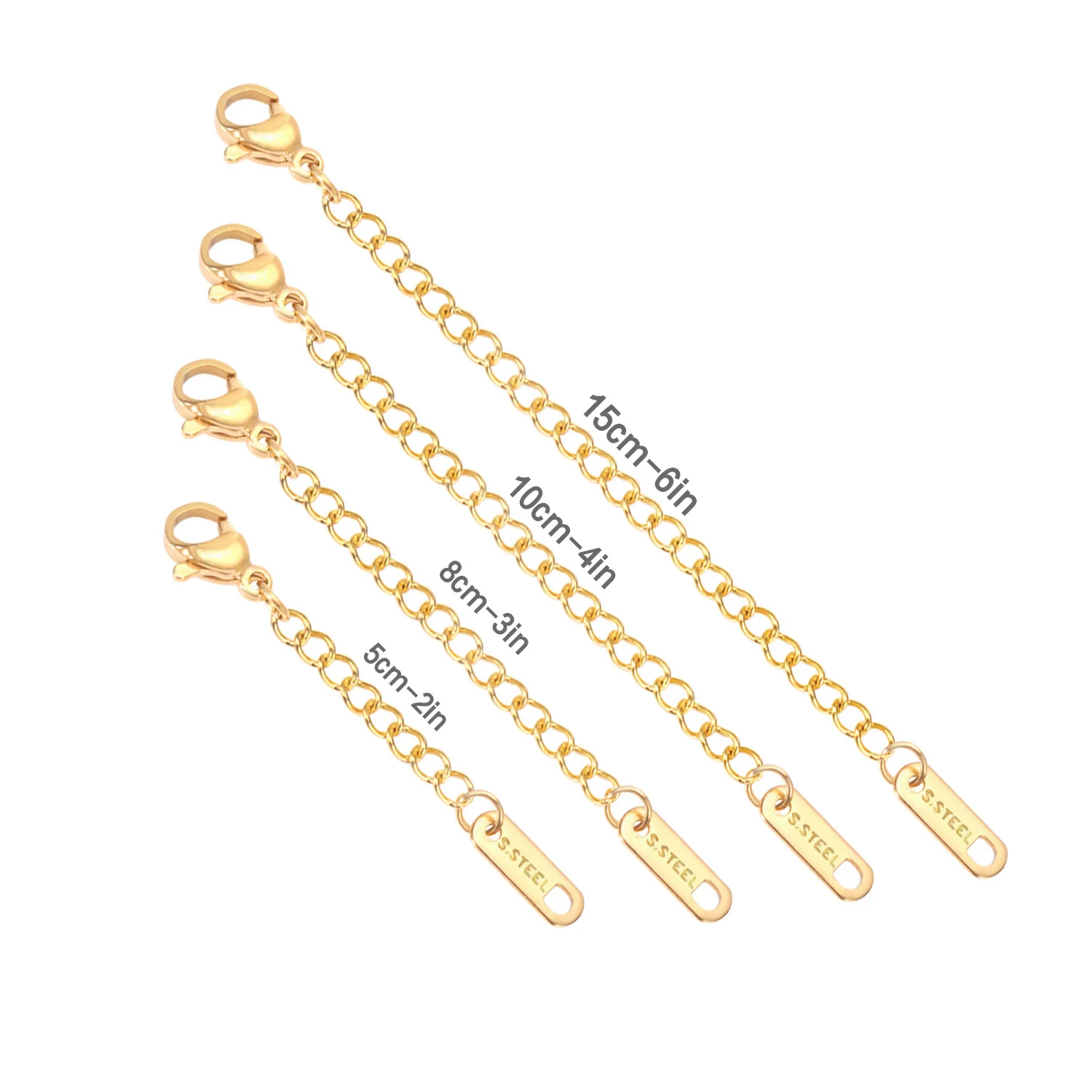 LUXUKISSKIDS 8pcs/lot 316L Stainless Steel Chains For Extention Adjustion Necklace Rose Gold Silver Color 2/3/4/6inch Accessorie