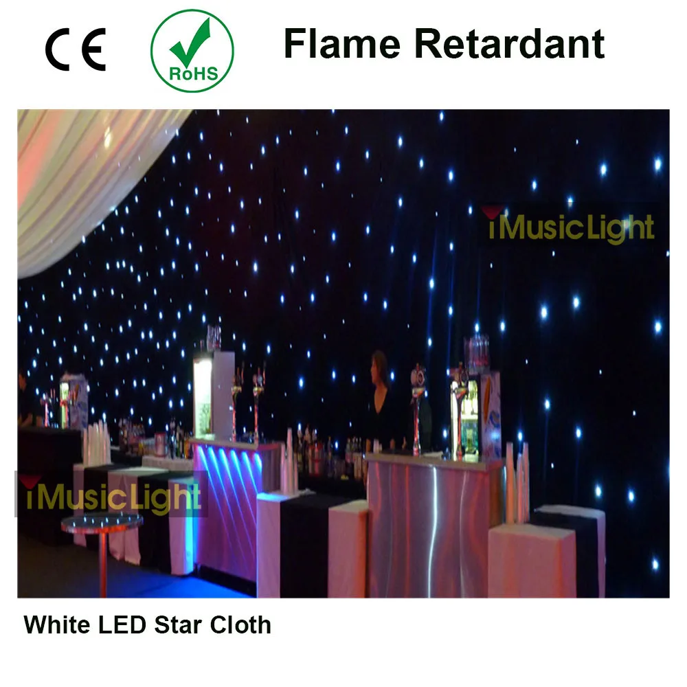 4m X 15m LED Stage Backdrop LED Star Cloth White Leds+Black Cloth for DJ Pun,Stage Wedding