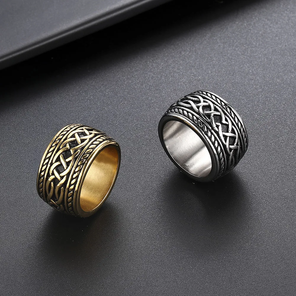 Punk Stainless Steel Knot Ring Big Round Band Viking Ring Norse Rings  Jewelry for Male Men Vintage Biker Rings