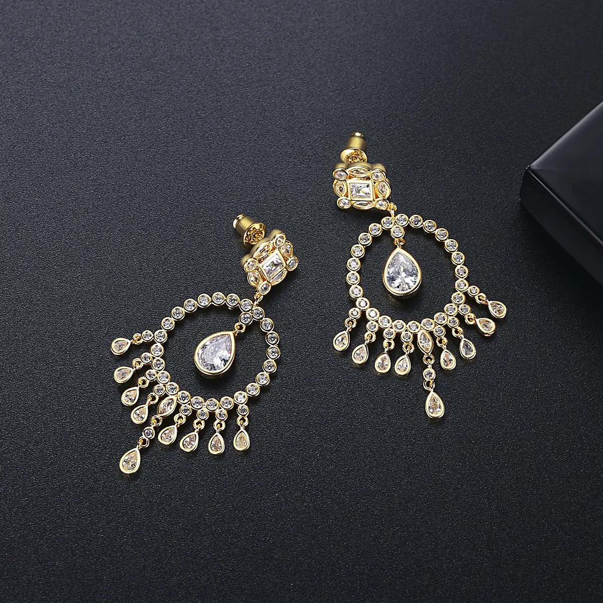 FXLRY Gorgeous Cubic Zircon Earings Fashion Jewelry Long Pendant Tassel Earring for women Bridal Wedding Jewelry