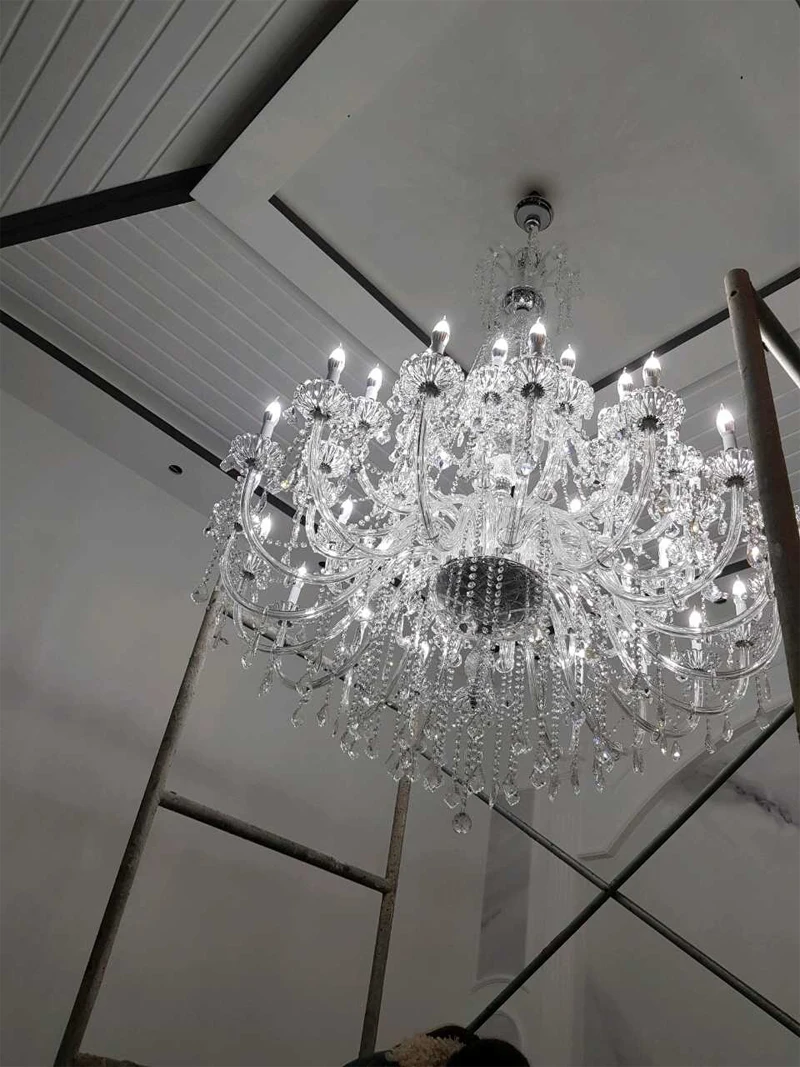 Nordic Lighting Modern Lustres Glass Crystal Chandeliers Ceiling Duplex Large Chandelier Ceiling Stair Hanging Lamps Hotel Hall