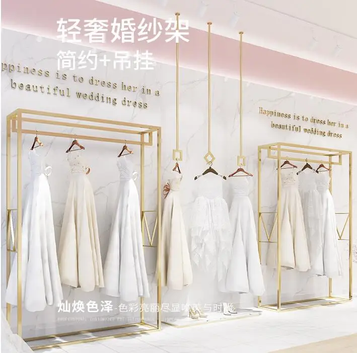 New dress display rack photo studio photography wedding dress store hanging hanger evening dress show clothes display shelves