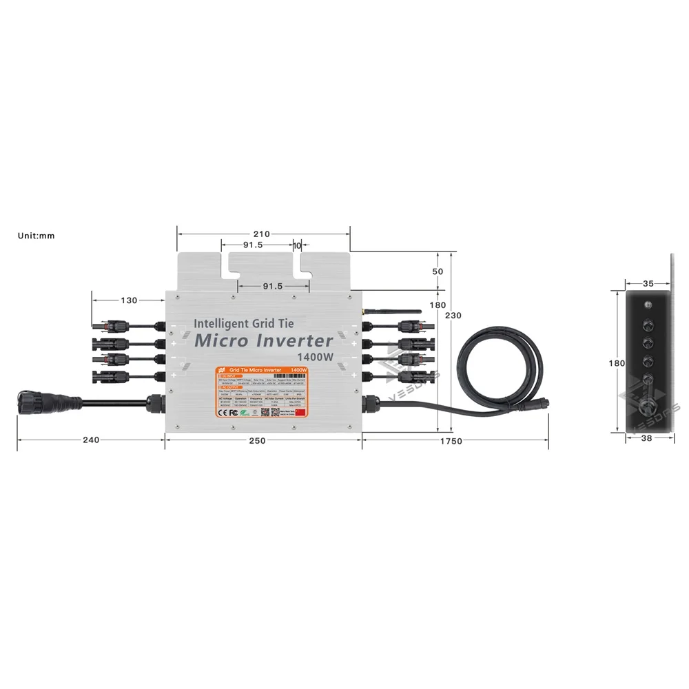 Micro Inverter solare MPPT da 1400W o 1000W a casa su Inverter a griglia 30V 36V DC convertitore di potenza a onda sinusoidale pura per griglia 110V 220V