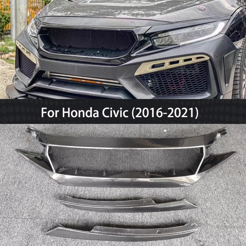 DO CIVIC FC JS N1 STYLE WŁÓKNA WĘGLOWE SZKŁO PRZEDNI GRILL BODY ZESTAW DO CIVIC FK7 FK8 TYPE-R FRP PRZEDNI ZDERZAK GRILLY RACING