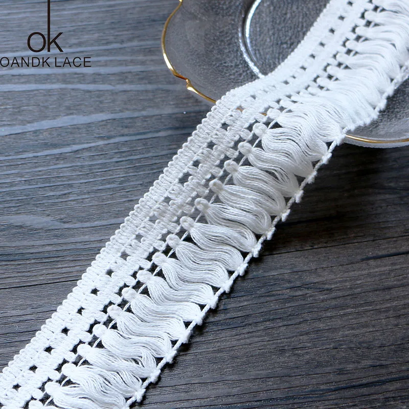 2 yard 5 cm  White  Pure Cotton Fringed African Lace Fabric Ribbon DIY Sewing Trim Wedding Decoration Christmas