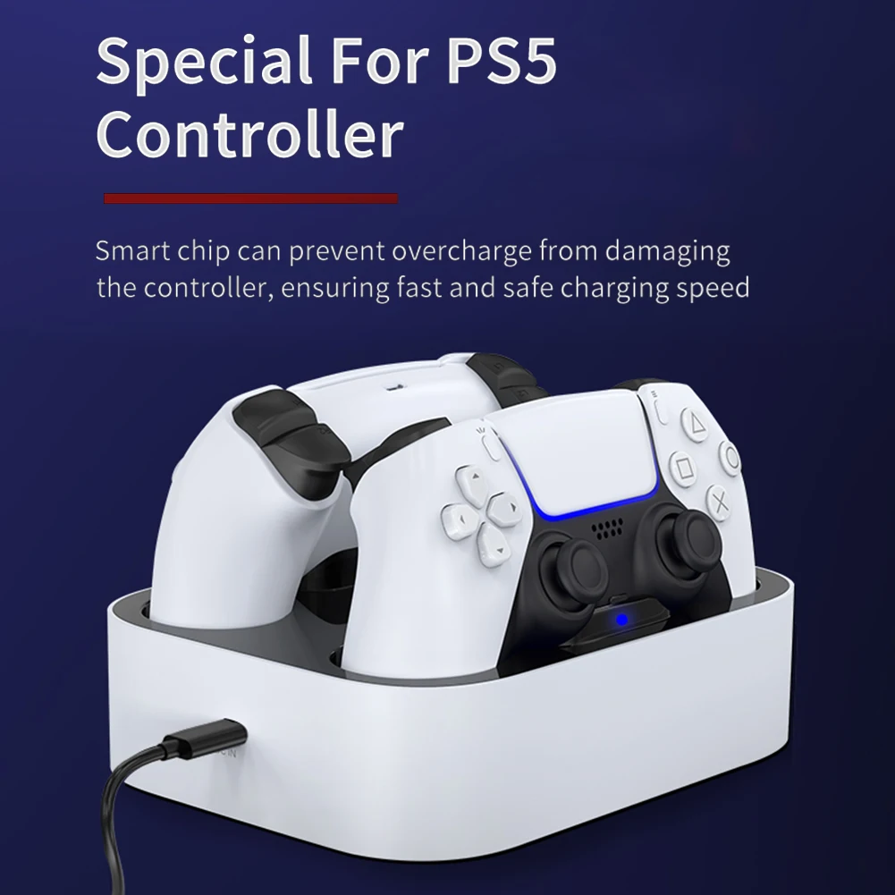 For PlayStation DualSense Charger Dual Charging Dock Station Stand with USB C Power Cable for PS5 Wireless Controller