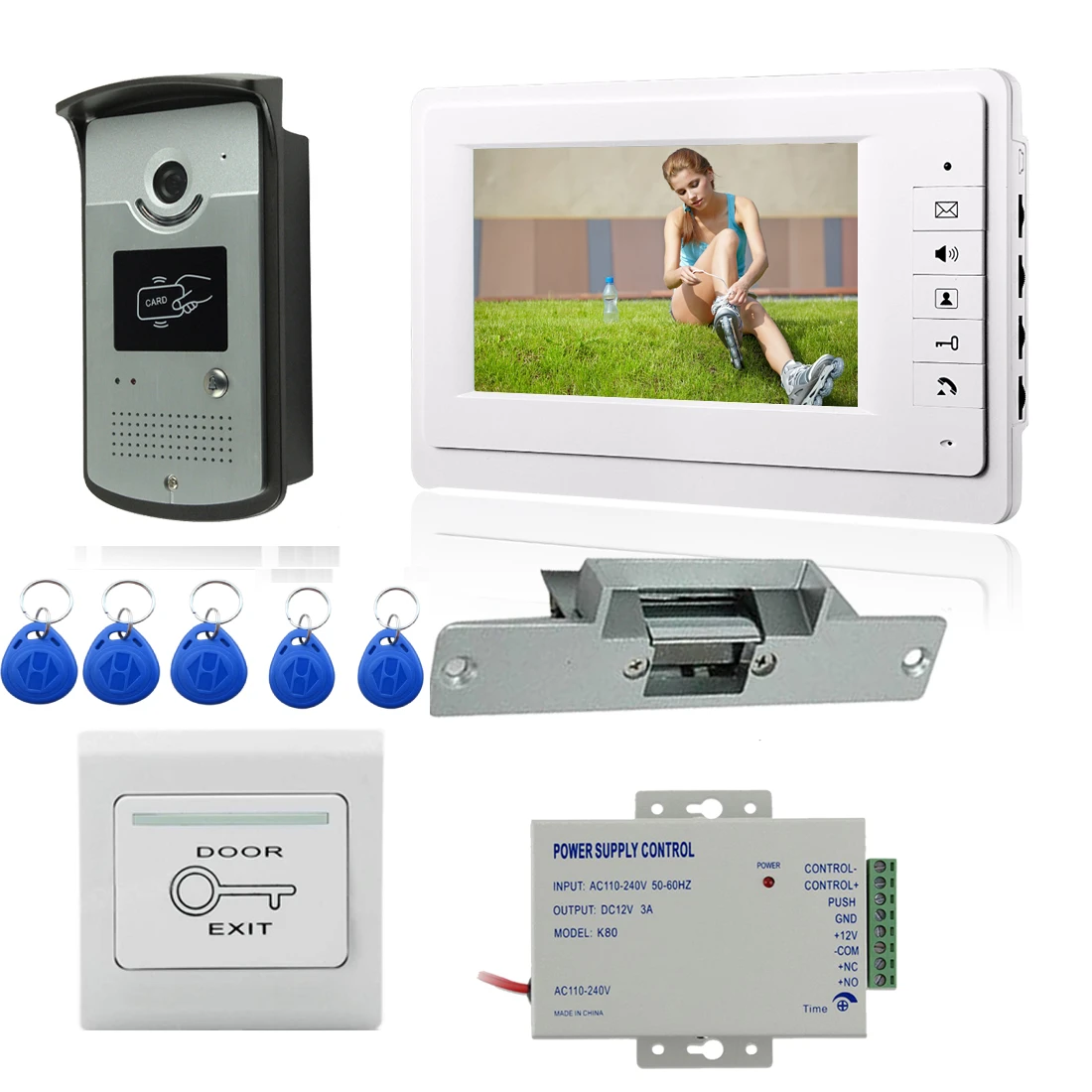 

Wired 7 inch Video Door Phone Intercom Entry System 1 Monitor + 1 RFID Access IR 1000TVL Camera + Electric mortise lock