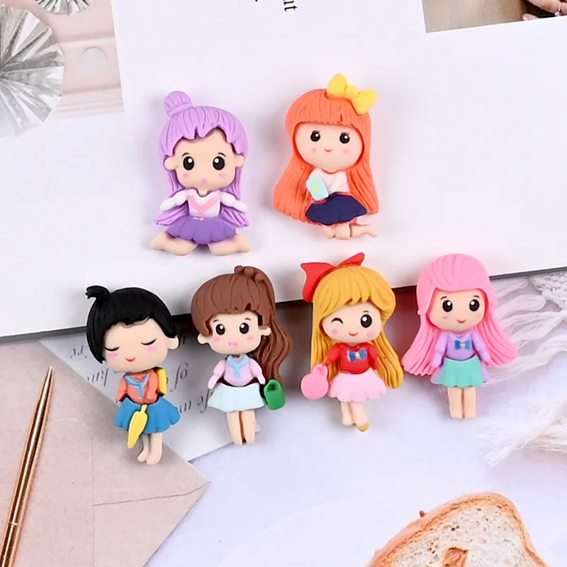 10PCS Resin Cartoon Girl Flatback Cabochon Kawaii Scrapbooking Crafts Fit Phone Case Decoration DIY Hair Bows Center Accessories