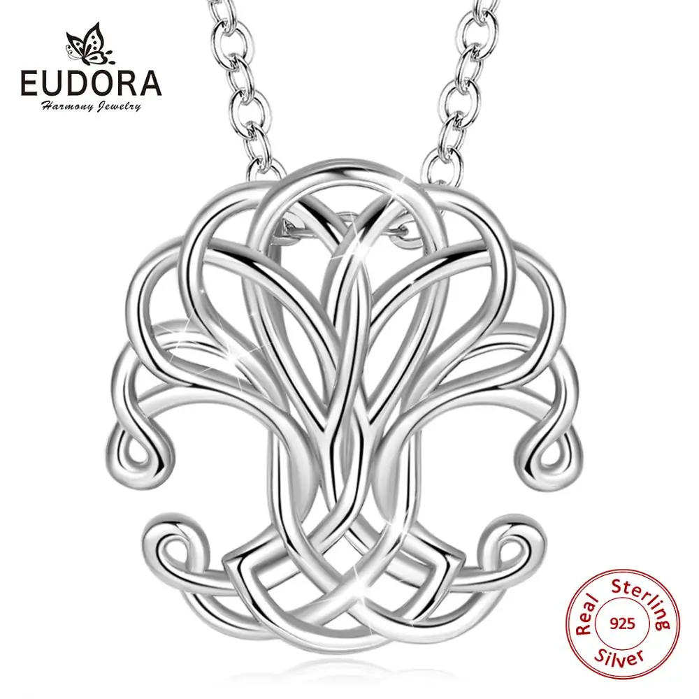 Eudora 925 Sterling Silver Tree of life Pendant Neckalce Women Sliver Chain Elegant Celtics Tree Knot torque Fine Jewelry D234