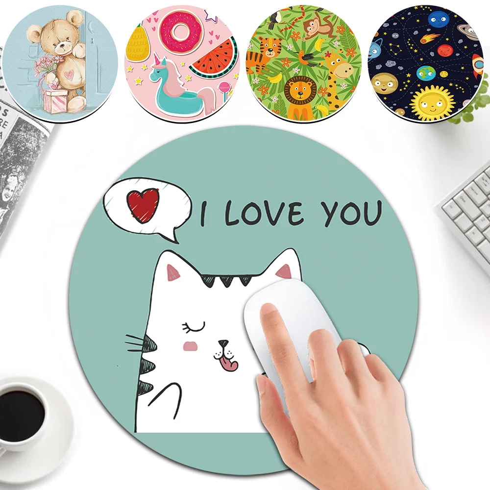 

Round Kawaii Pattern Pad Pu Leather Pad for Gaming Computer Top Non-slip Mat Pads Waterproof Office Mousepad 22cm