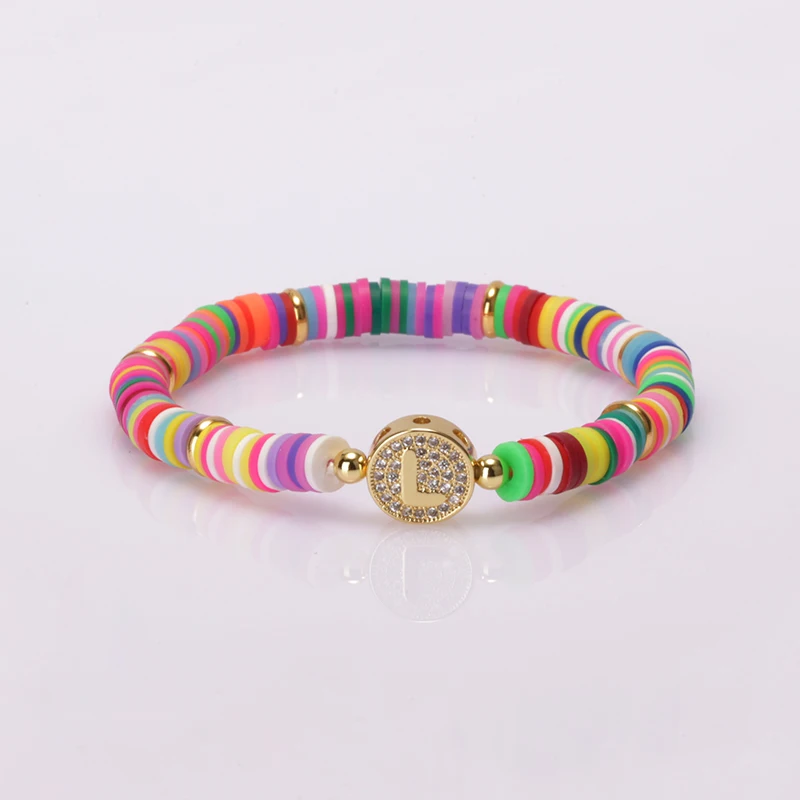 gold initial 26 alphabet letter name charm rainbow silicone plastic beaded bracelets for women man 2020 birthday gift