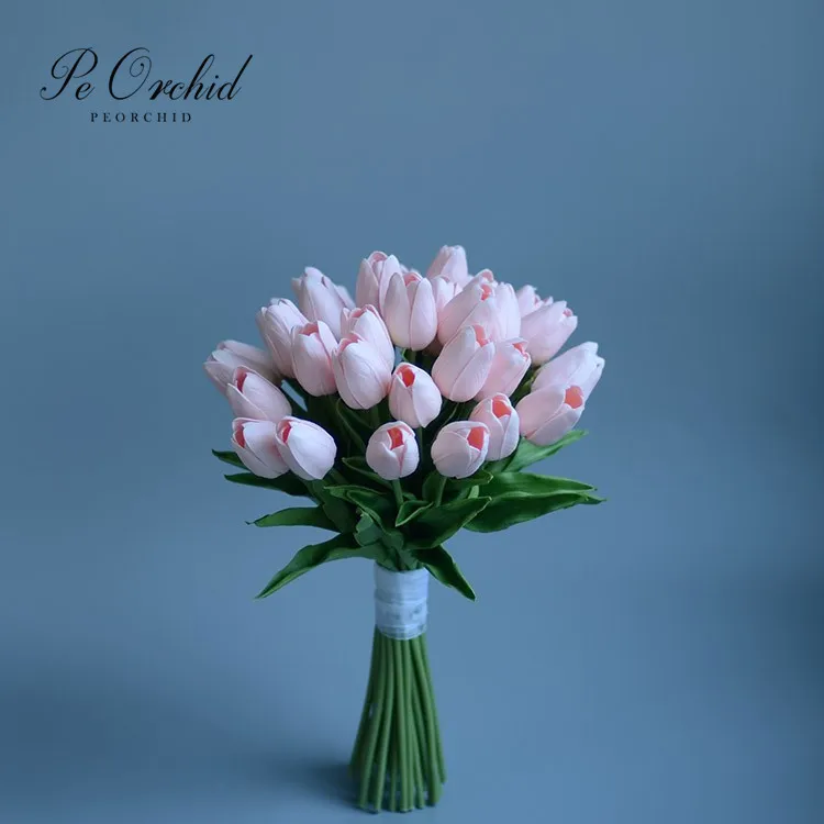 Buquê de flores de tulipa rosa, flores artificiais simples de orquídea, presente de casamento decorativa