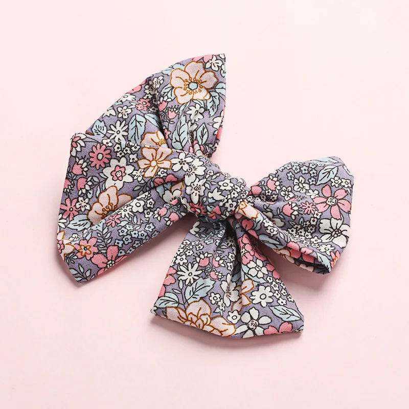 Baby Hair Clips Big Bows School Girls Hair Accessories kids Hairpin Printing Children Handtied Barrette Cotton Linen Hairgrips