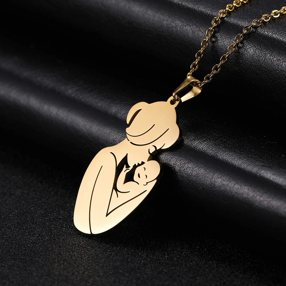 Cazador Lovely Family Pendant Necklaces Mom Dad Children Baby Pregnant Woman Stainless Steel Choker Jewelry Mother Day Gift New