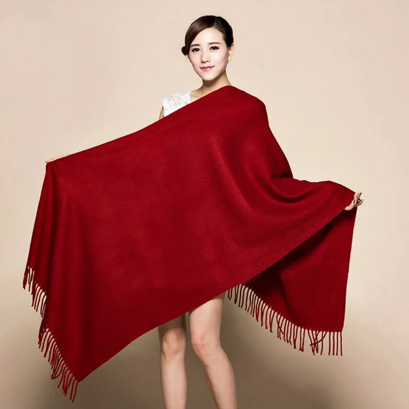 Winter Solid Color 100% Soft Women\'s New Lengthen Tippet Fashion Fine Tassels Cashmere Pashima Long Shawl Scarfs Wrap Warm