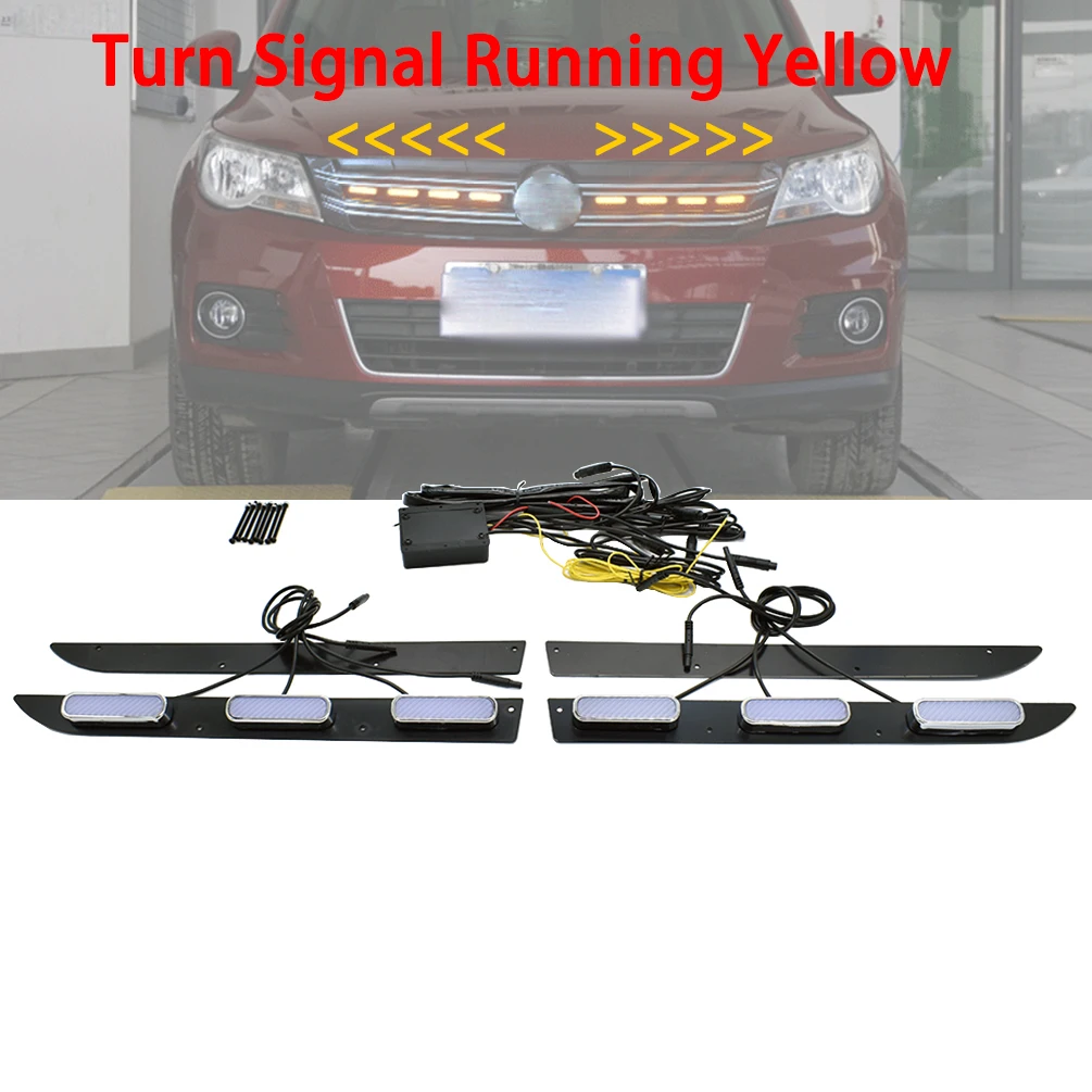 

2Pieces Car Front Grille Led Yellow Lights Mid-Net Turn Signal Streamer Yellow Indicator DRL 12V for Volkswagen Tiguan 2010~2012