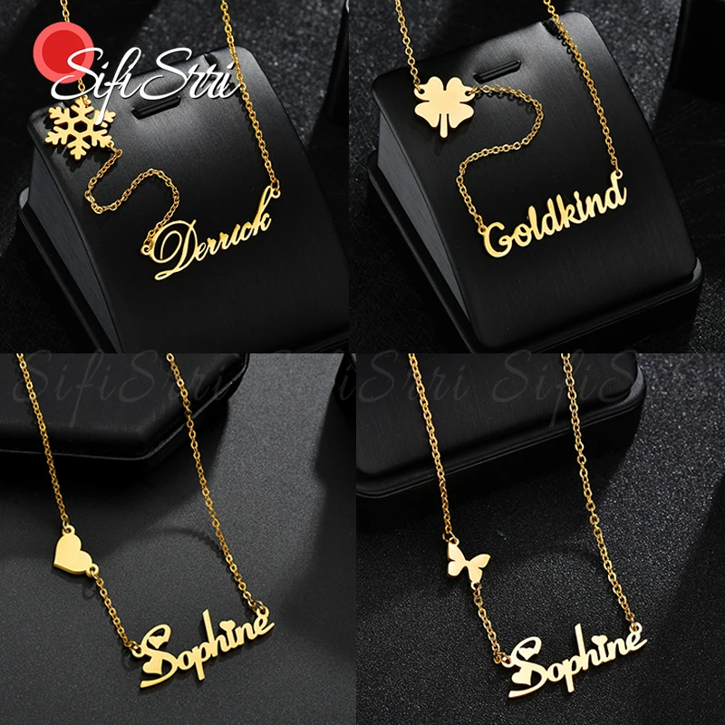 

Sifisrri Customized Name Necklaces Heart Butterfly Pendant Stainless Steel for Women Wedding Anniversary Jewelry Gift