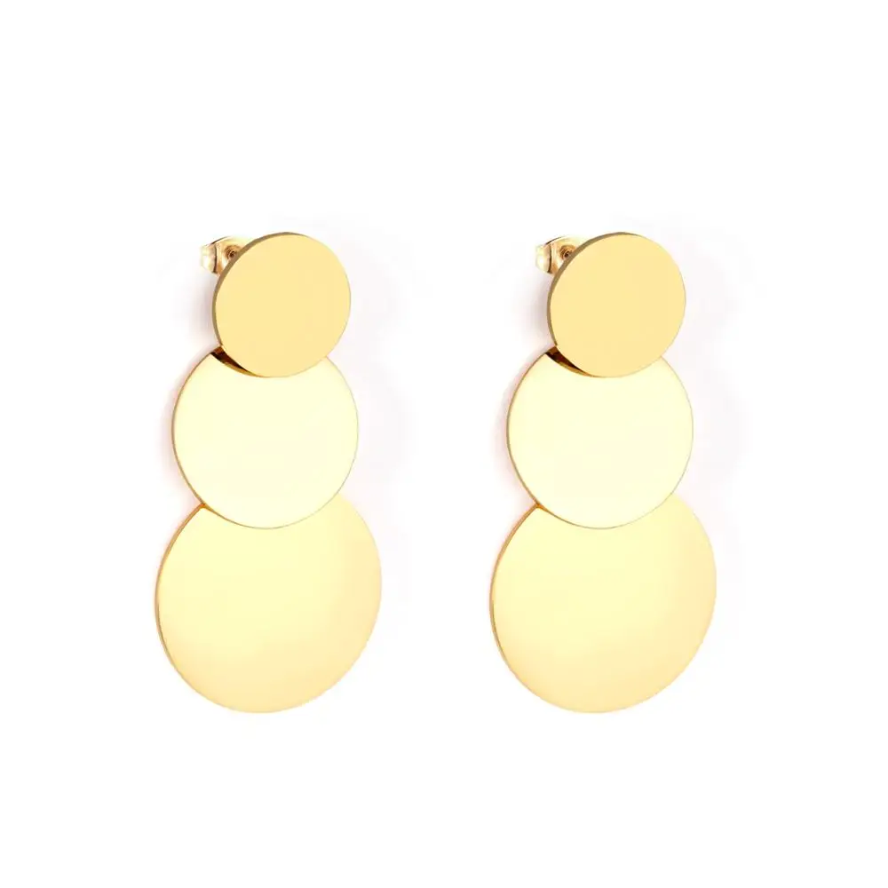 LUXUKISSKIDS Jewelry Korean Round Layers Gold Color Drop&Dangle Earing Stainless Steel Earrings For Women 2024 Pendientes Arete
