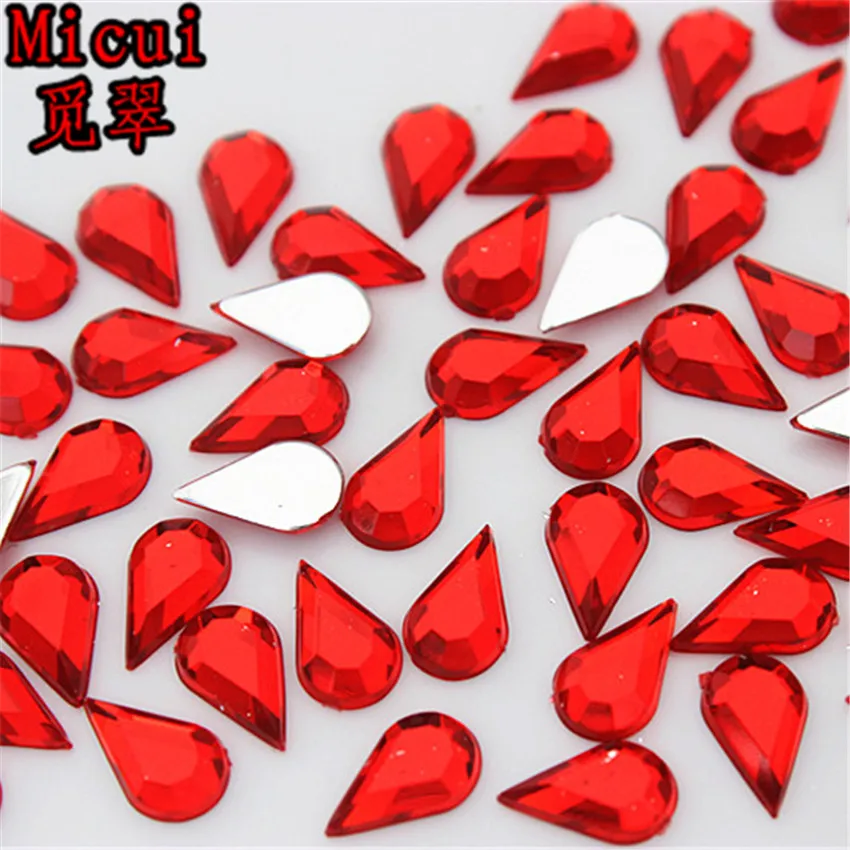 Micui 100pcs 6*10mm Mix Color Drop Rhinestones Flat Back Acrylic Gems Crystal Stones Non Sewing Beads for DIY Clothes MC311