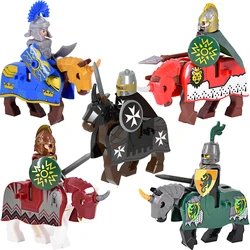 Figuras medievales de la Edad Media, Guerrero romano, Caballero dorado, caballo, halcón, castillo, Rey, caballeros del dragón, bloques de construcción, regalos de BricksToys