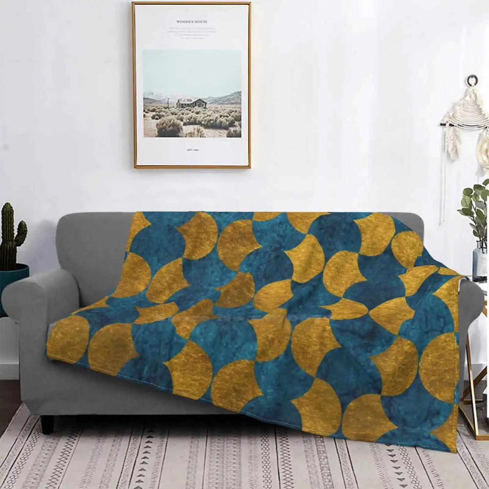 Egyptian Nights Gold And Teal Pattern Air Conditioning Blanket Travel Portable Blanket Dubai Africa Egypt Egyptian Cotton Gold