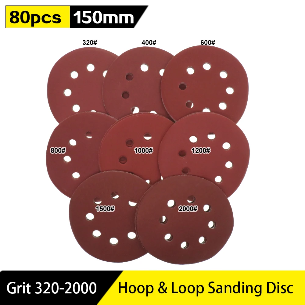 

80pcs 125mm 8 Holes Round Sanding Disc Red Sandpaper Self-adhesion Hoop and Loop Sand paper Grit 320-2000