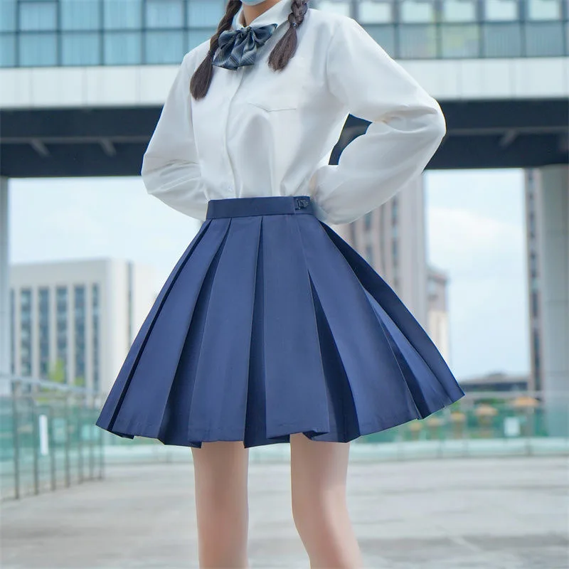 Falda plisada de caja para mujer, uniforme JK, azul oscuro genuino, Falda plisada de línea a, traje escolar de viento a cuadros cortos para dama y Niña