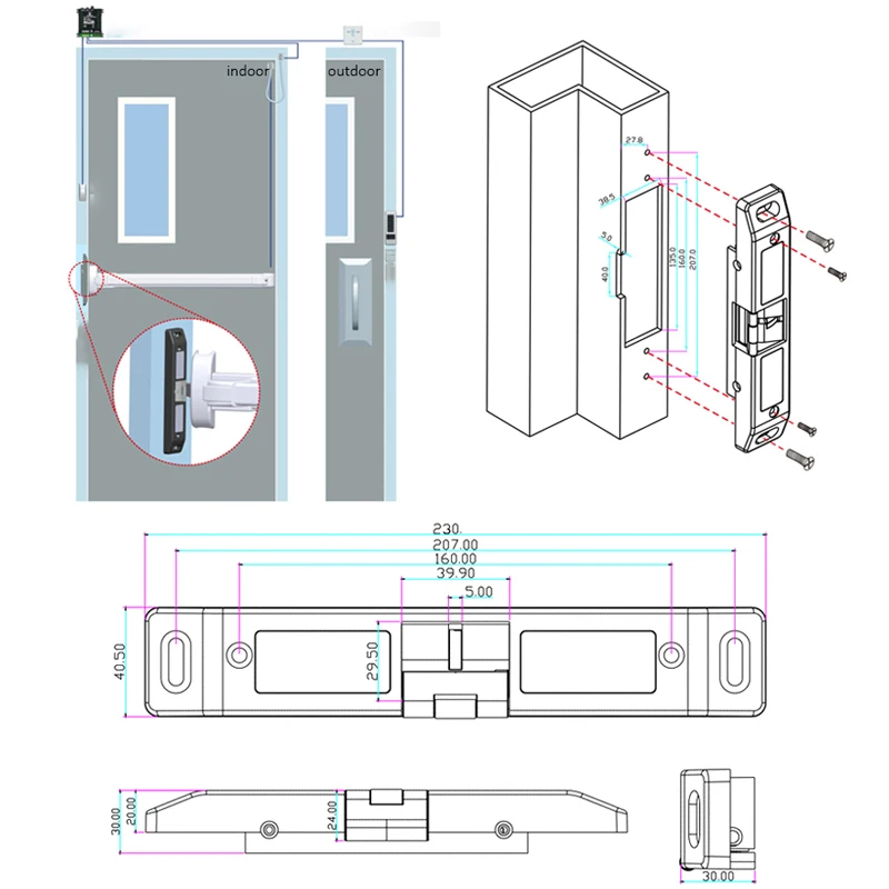 Exit Device Emergency Door Lock Fire Push Bar Electric Strike 12V Access control Electric Strike Door Lock for Push Panic Bar