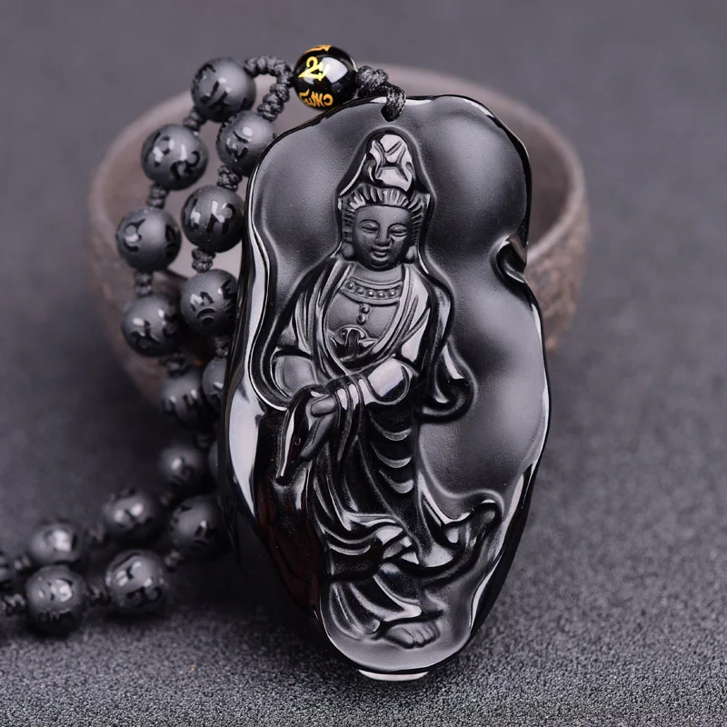 

Натуральный черный обсидиан, Avalokitesvara подвесное ожерелье популярное для мужчин и женщин, модные бутиковые ювелирные изделия, богатые и драг...