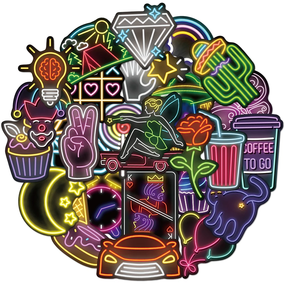10/20/40/80PCS Vsco Cartoon Neon Light Graffiti Stickers Aesthetic Laptop Skateboard Phone Cool Waterproof Stickers Kid Toys