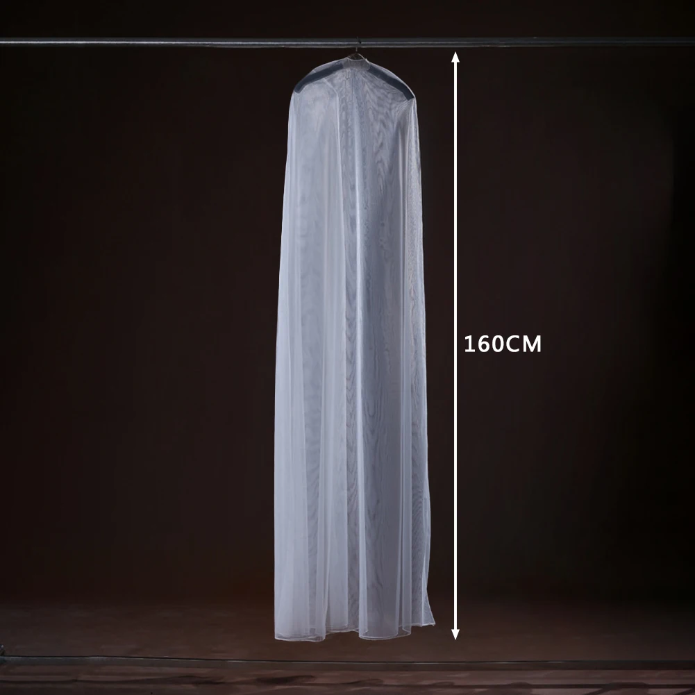 Double-sided Transparent Tulle Voile Wedding Bridal Dress Dust Cover with Side-zipper for Home Wardrobe Gown Storage Bag