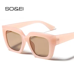 SO&EI Fashion Cat Eye Women Sunglasses Vintage Jelly Pink Tea Eyewear Trending Men Square Sun Glasses Shades UV400