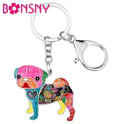 Bonsny Enamel Pug Dog Key Chains For Women bag Pendant Keychain Key Ring Car Accessories 2018 New Charms Fashion Jewelry Gifts