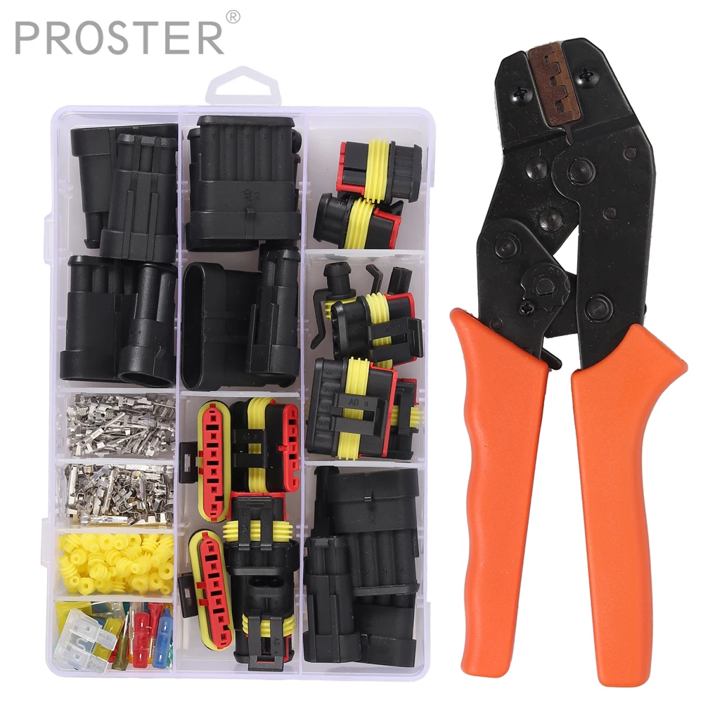 Proster for 1 2 3 4 5 6 Pin Car Motorcycles Waterproof Electrical Terminal Wire Connector crimper tool set + Fuses MA867