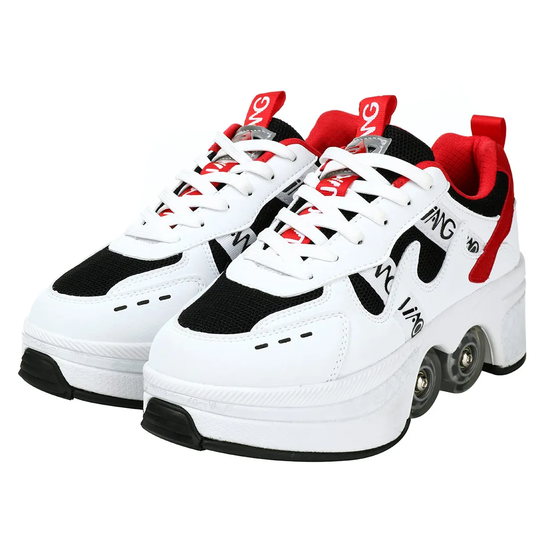 Pu Leather Adult Sport Roller Skate Shoes With 4-Wheel Casual Deformation Parkour Sneakers Skates For Rounds Children Of Running