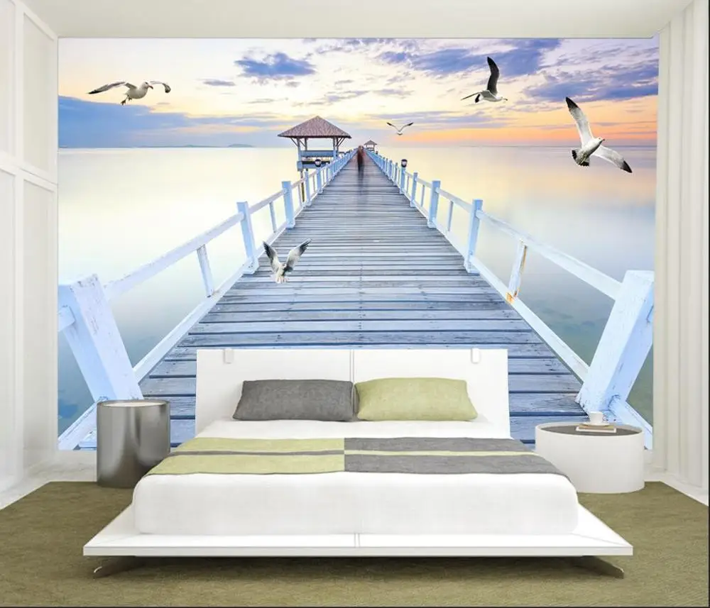 

Custom wallpaper mural sea trestle seagull landscape background wall mural home decor living room bedroom 3d wallpaper