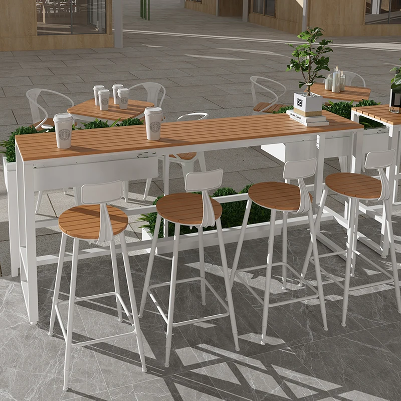 Tabela de madeira do ferro forjado anticorrosão exterior para o balcão exterior, cafetaria simples contra a tabela da barra da parede